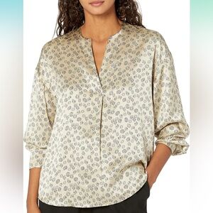 Vince Women’s Zinnia Floral Half Placket Popover 100% silk blouse top